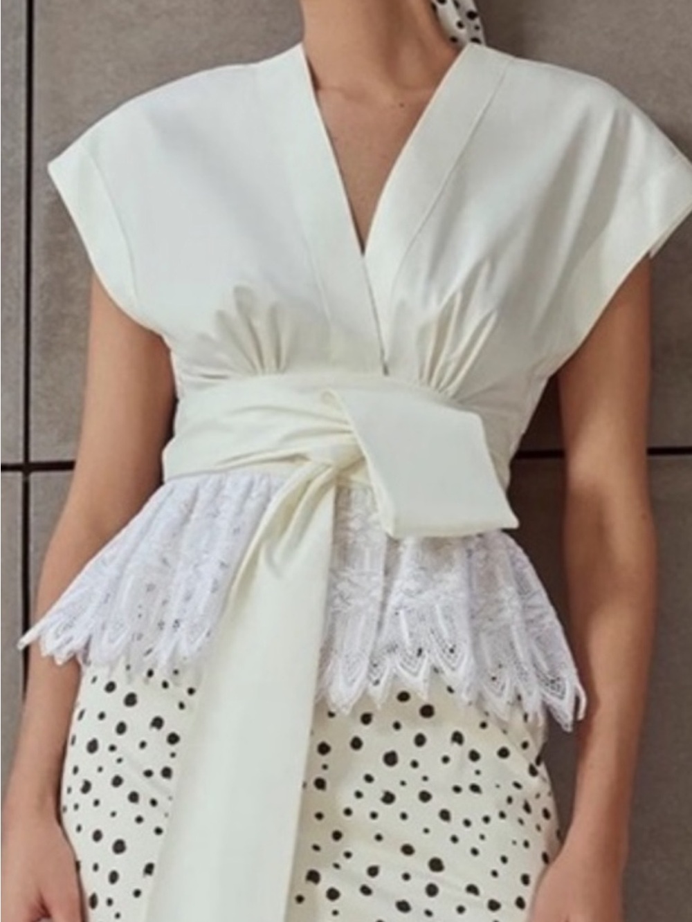 Silvia Tcherassi white V-Neck Lace Peplum Tie-Waist Blouse
